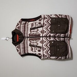 Men's Sean John Mens Brown Orange Print Puffer Vest Size XXL